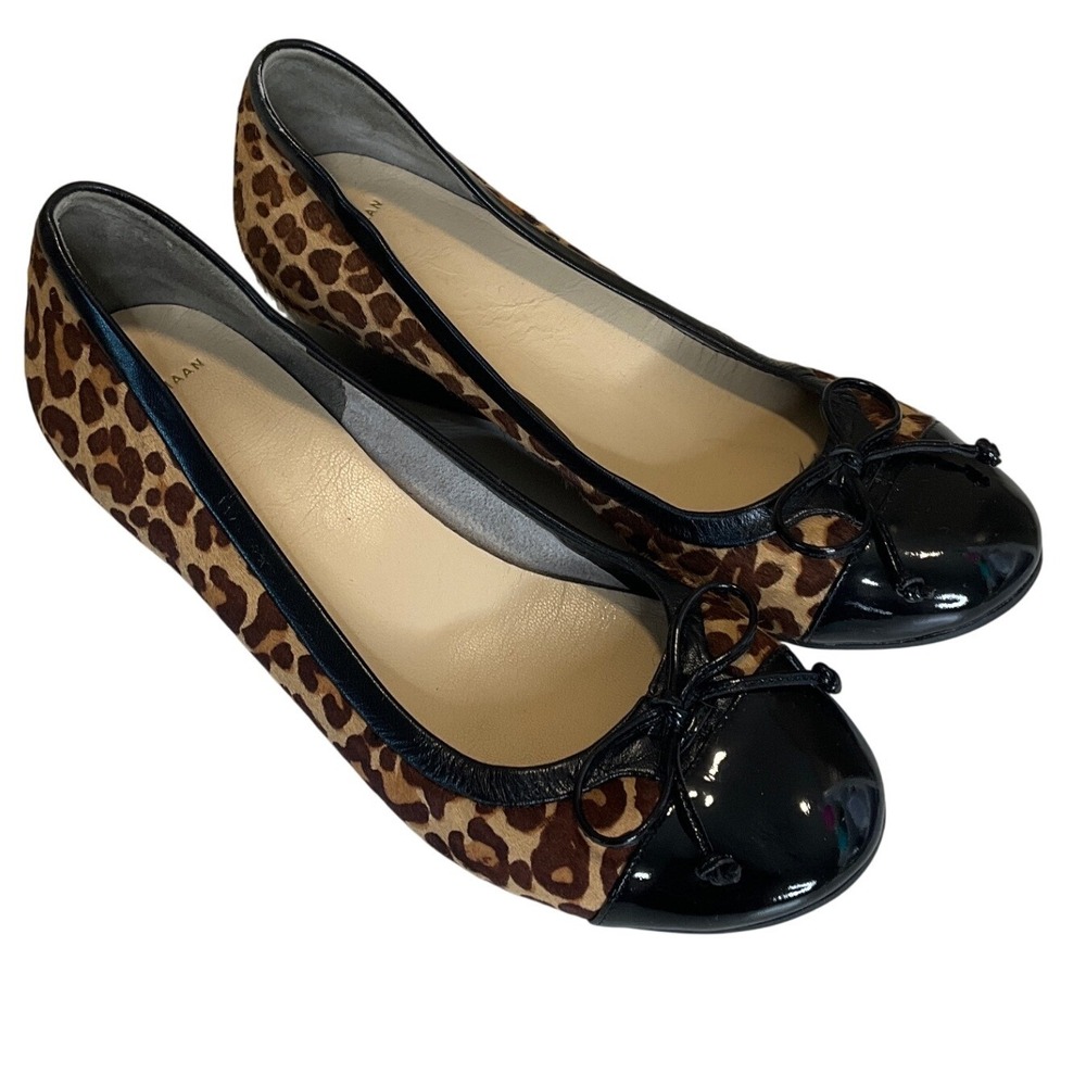 Cole Haan Nike Air Elise Calf Hair Patent Leather Cap Toe Wedge Leopard Animal